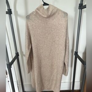 Cozy Beige Cowl Neck Sweater Dress